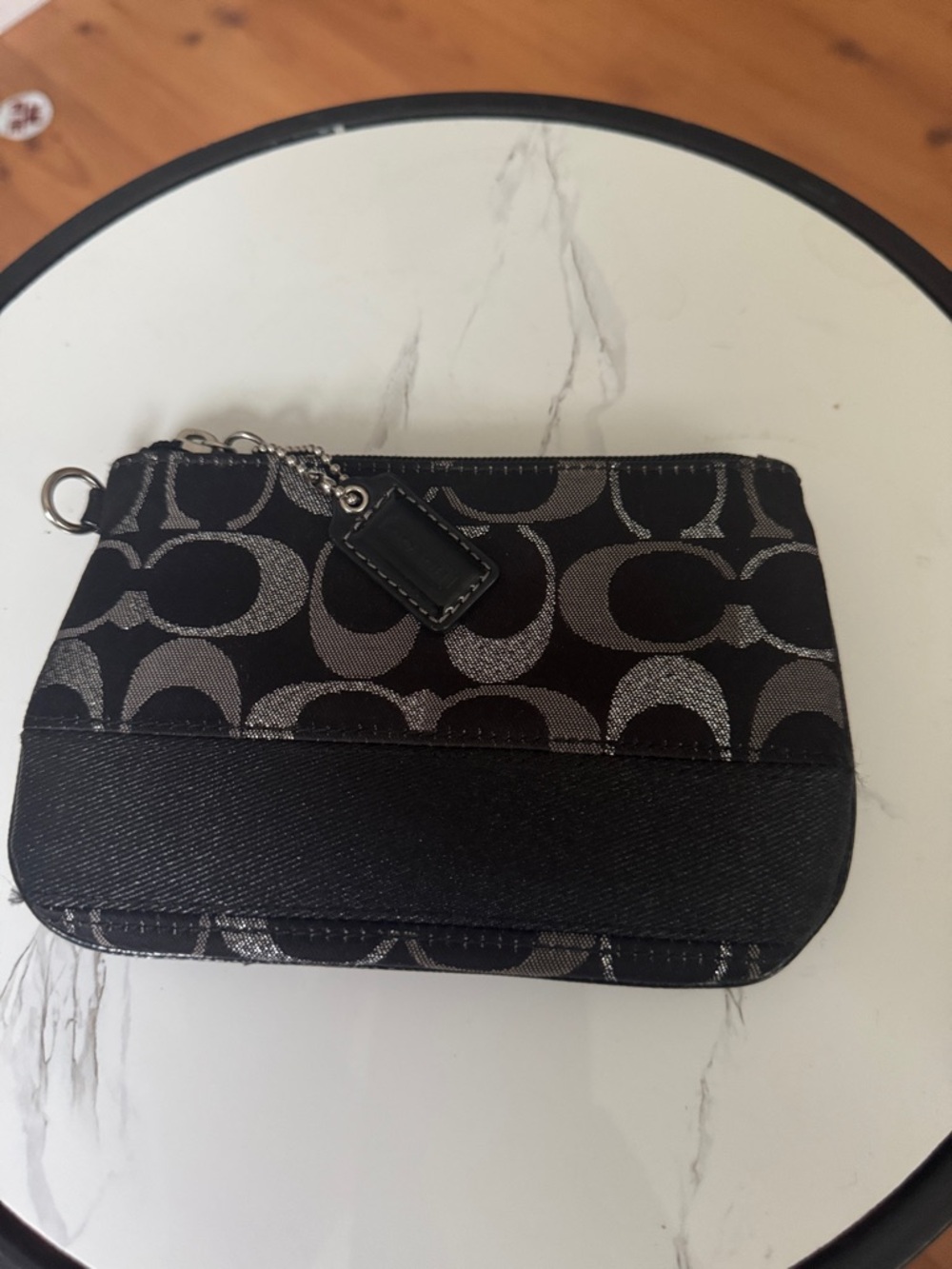 Coach Black & Gray Signature Zip Wristlet